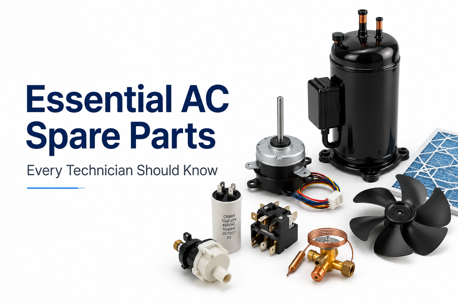 AC spare parts laid out for maintenance