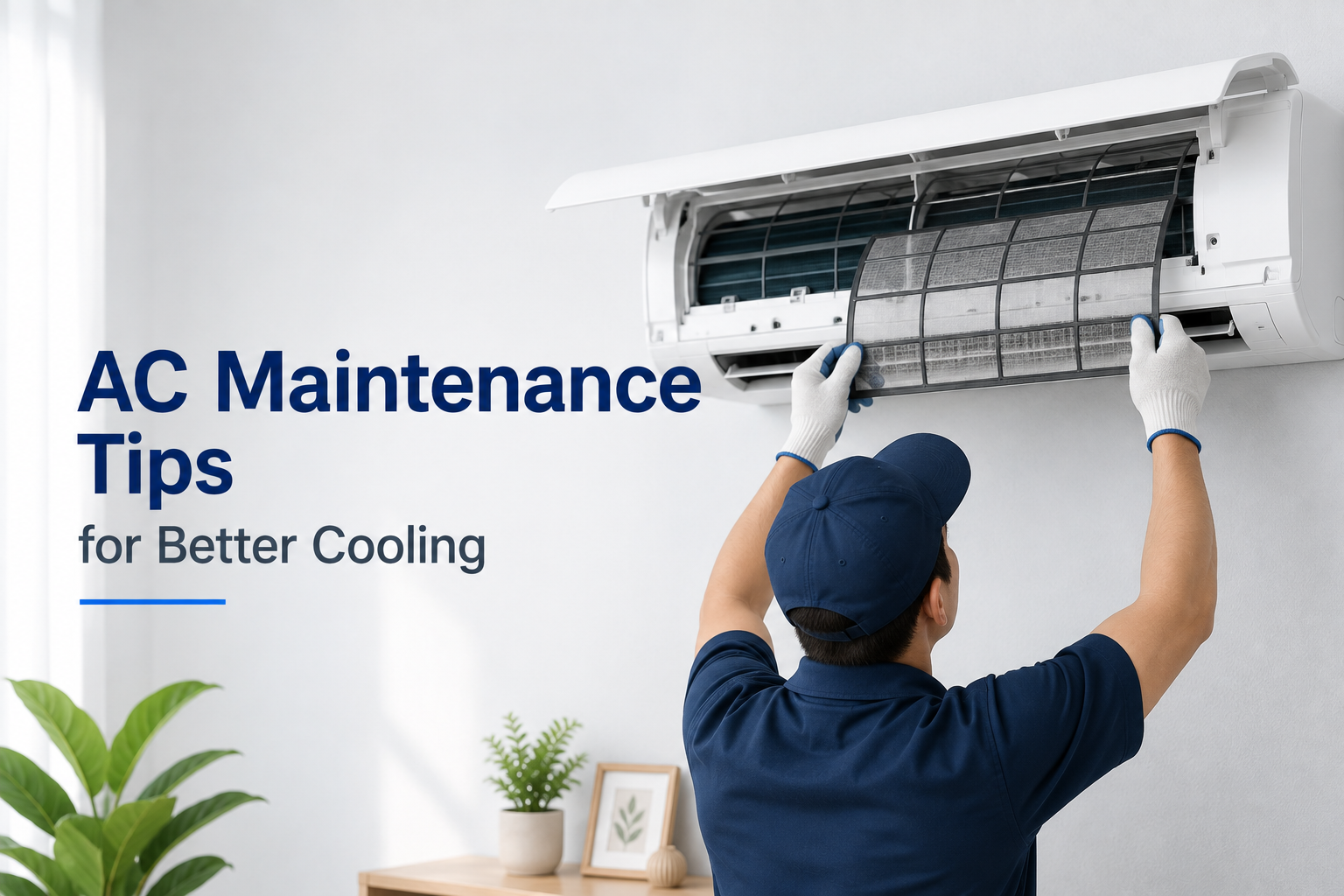 Technician performing AC maintenance
